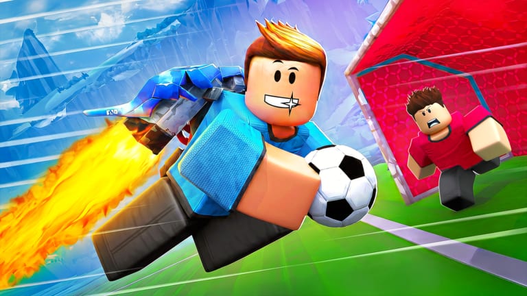 Official Illegal Soccer key art of a jetpack player racing a soccer ball to goal